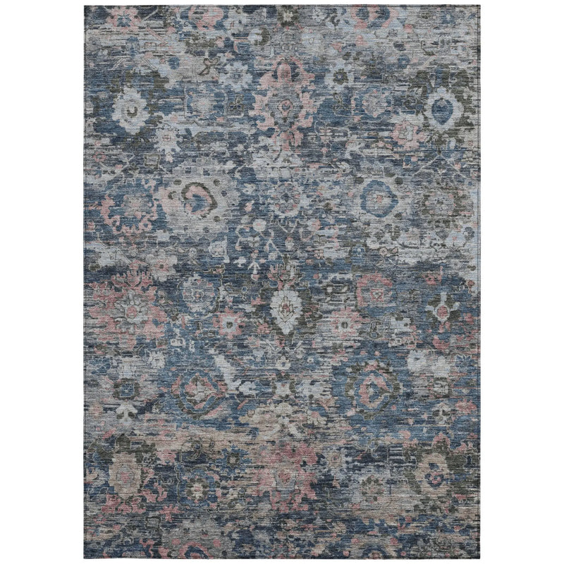 9' X 12' Denim Blue And Blue Floral Washable Indoor Outdoor Area Rug Homeroots Outdoor