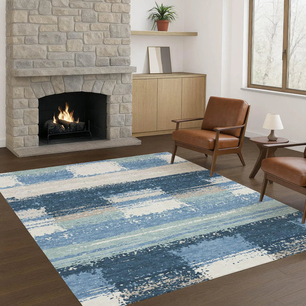 9' X 12' Denim Blue And Blue Geometric Washable Indoor Outdoor Area Rug Homeroots Outdoor