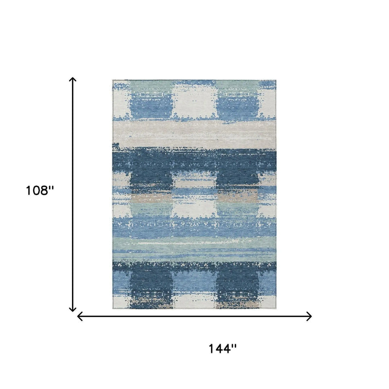 9' X 12' Denim Blue And Blue Geometric Washable Indoor Outdoor Area Rug Homeroots Outdoor