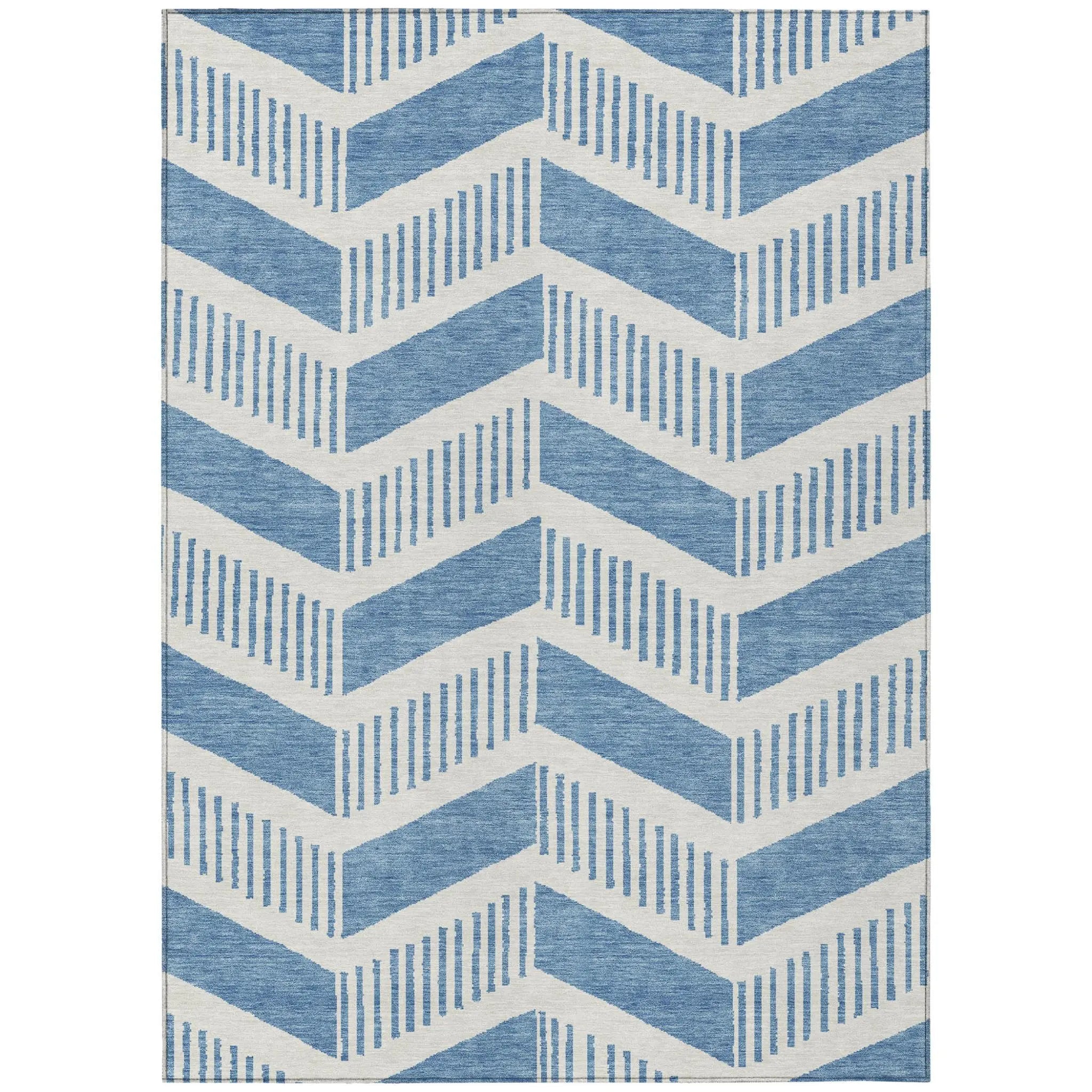 9' X 12' Denim Blue And Blue Geometric Washable Indoor Outdoor Area Rug Homeroots Outdoor