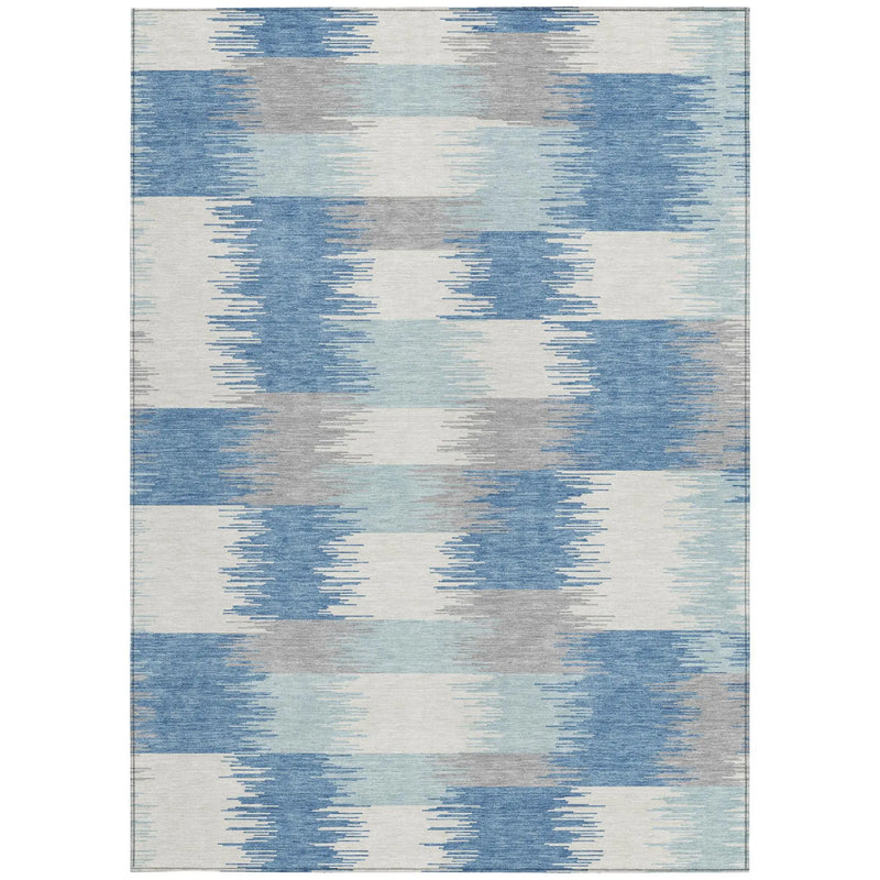 9' X 12' Denim Blue And Blue Geometric Washable Indoor Outdoor Area Rug Homeroots Outdoor