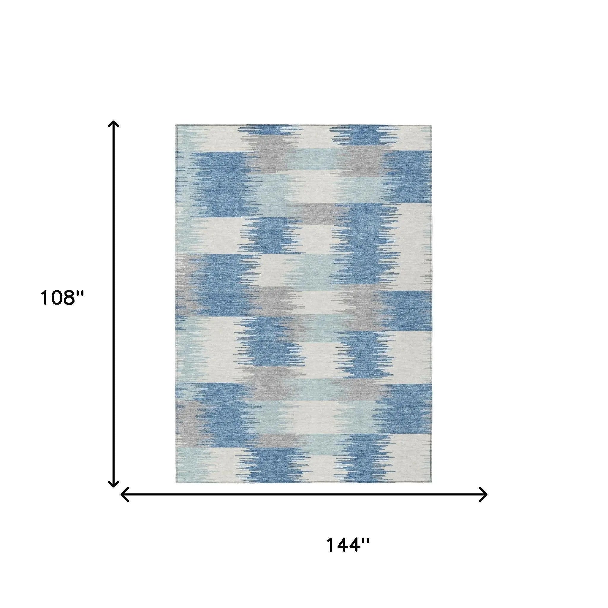 9' X 12' Denim Blue And Blue Geometric Washable Indoor Outdoor Area Rug Homeroots Outdoor