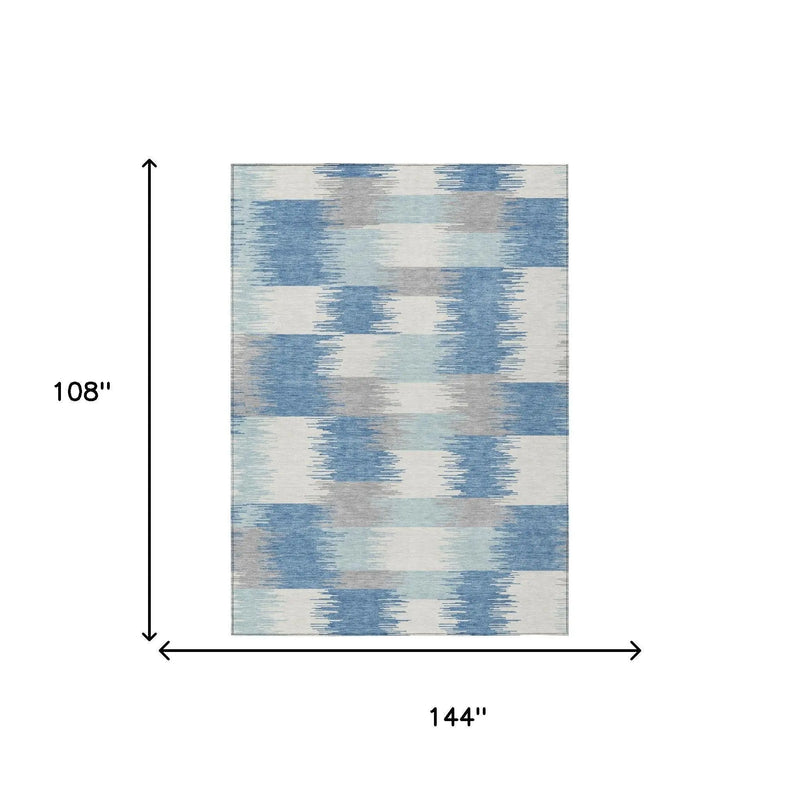 9' X 12' Denim Blue And Blue Geometric Washable Indoor Outdoor Area Rug Homeroots Outdoor
