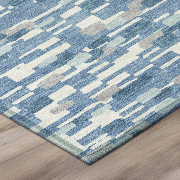 9' X 12' Denim Blue And Blue Geometric Washable Indoor Outdoor Area Rug Homeroots Outdoor
