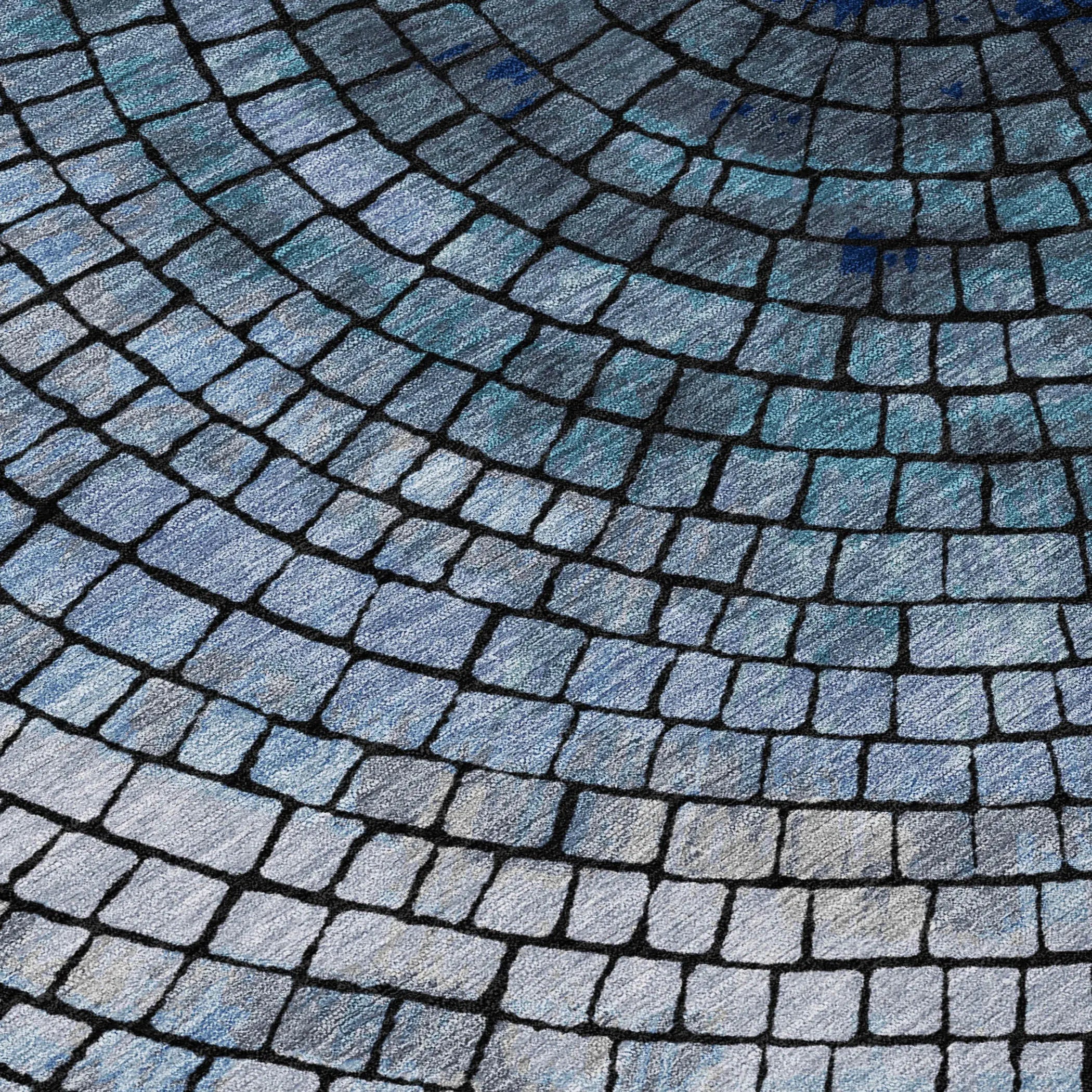 9' X 12' Denim Blue And Blue Geometric Washable Indoor Outdoor Area Rug Homeroots Outdoor
