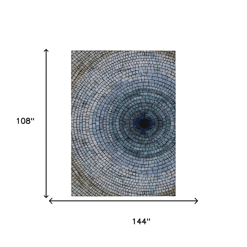 9' X 12' Denim Blue And Blue Geometric Washable Indoor Outdoor Area Rug Homeroots Outdoor