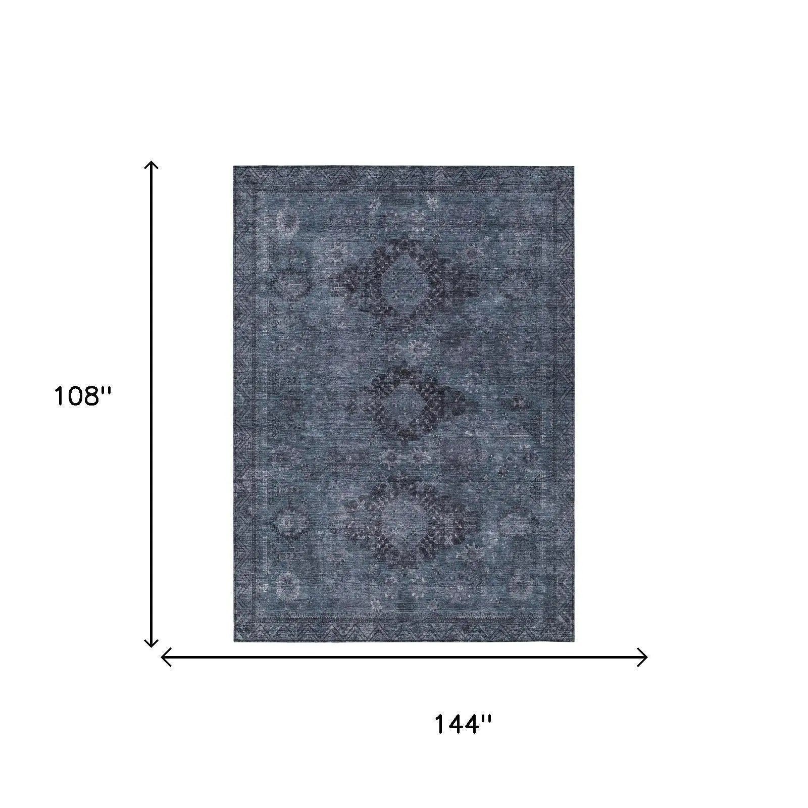 9' X 12' Denim Blue And Blue Oriental Washable Indoor Outdoor Area Rug Homeroots Outdoor