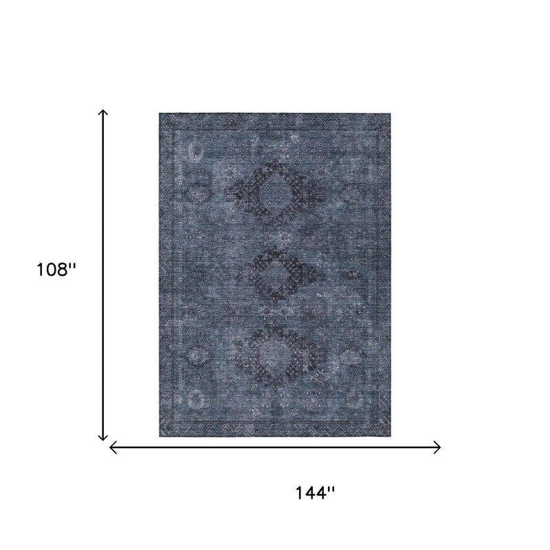 9' X 12' Denim Blue And Blue Oriental Washable Indoor Outdoor Area Rug Homeroots Outdoor