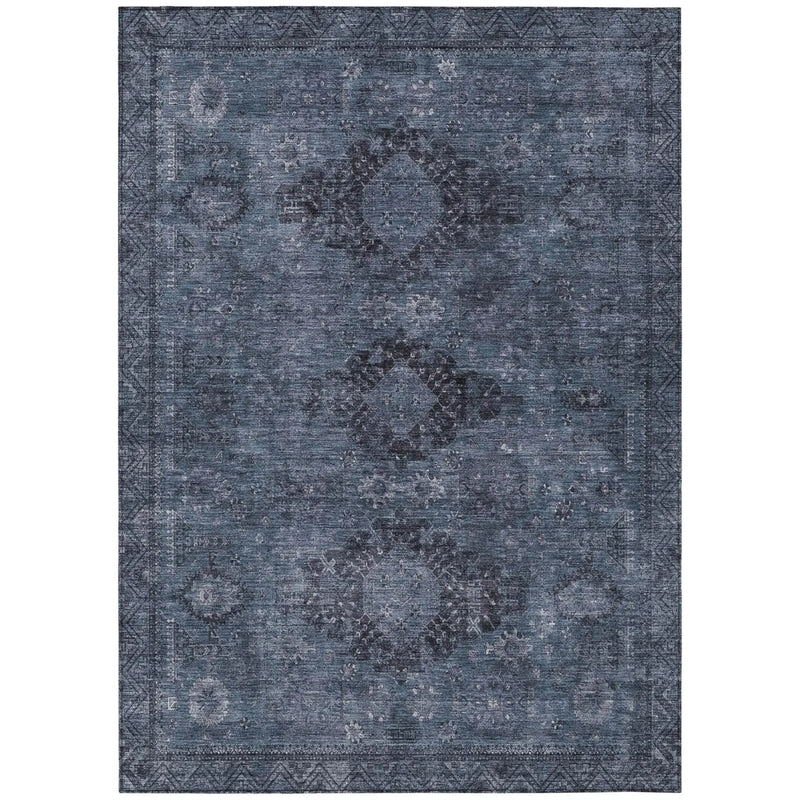 9' X 12' Denim Blue And Blue Oriental Washable Indoor Outdoor Area Rug Homeroots Outdoor