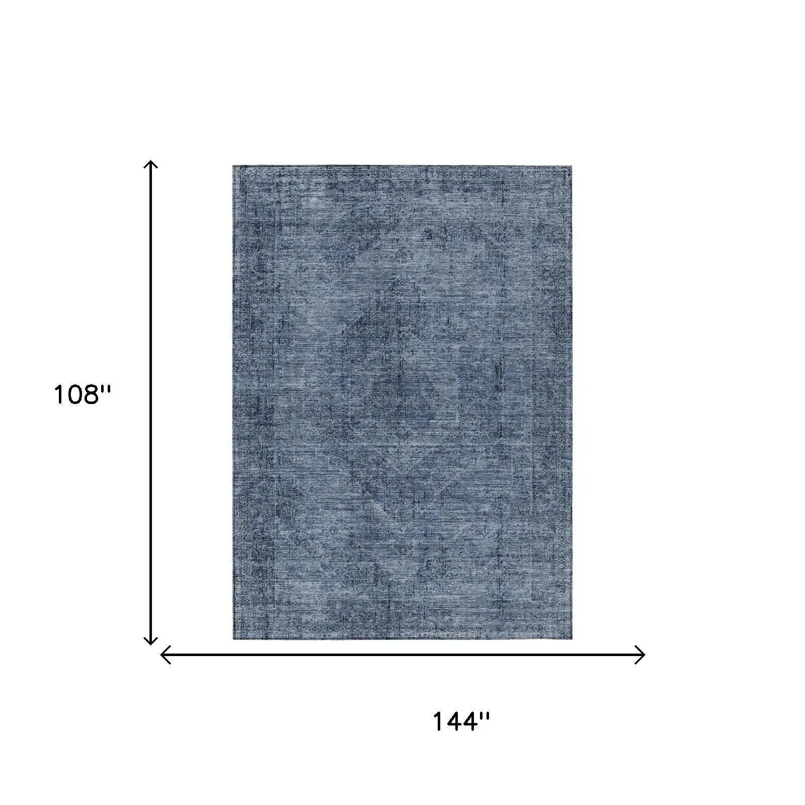 9' X 12' Denim Blue And Blue Oriental Washable Indoor Outdoor Area Rug Homeroots Outdoor