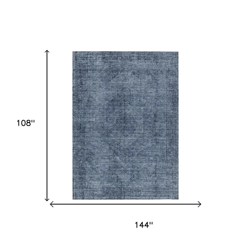 9' X 12' Denim Blue And Blue Oriental Washable Indoor Outdoor Area Rug Homeroots Outdoor