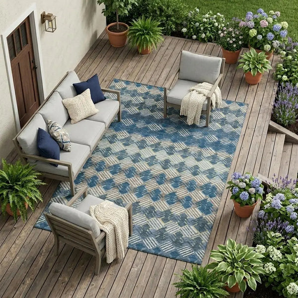 9' X 12' Denim Blue And Blue Striped Washable Indoor Outdoor Area Rug Homeroots Outdoor