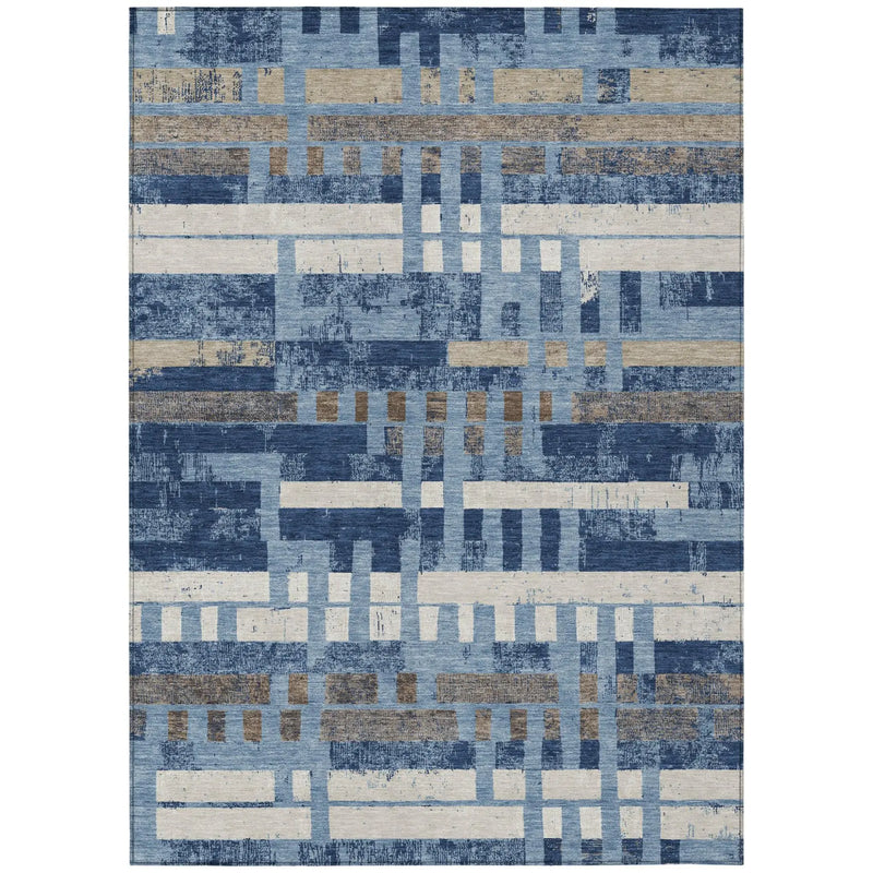 9' X 12' Denim Blue And Blue Striped Washable Indoor Outdoor Area Rug Homeroots Outdoor
