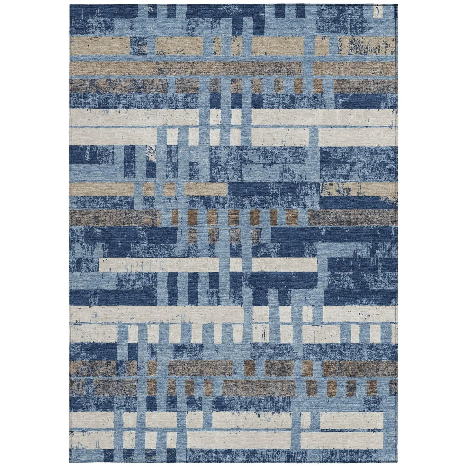 9' X 12' Denim Blue And Blue Striped Washable Indoor Outdoor Area Rug Homeroots Outdoor
