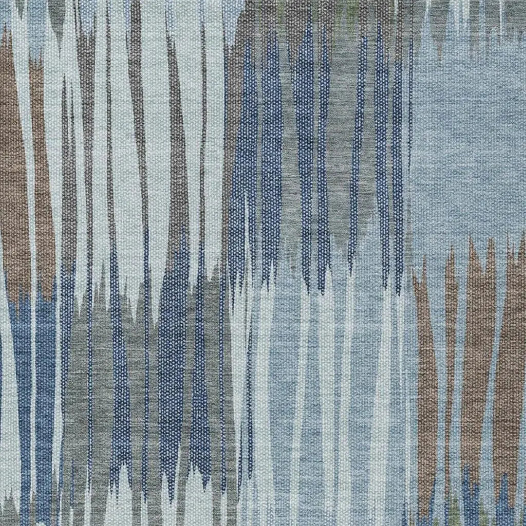 9' X 12' Denim Blue And Blue Striped Washable Indoor Outdoor Area Rug Homeroots Outdoor