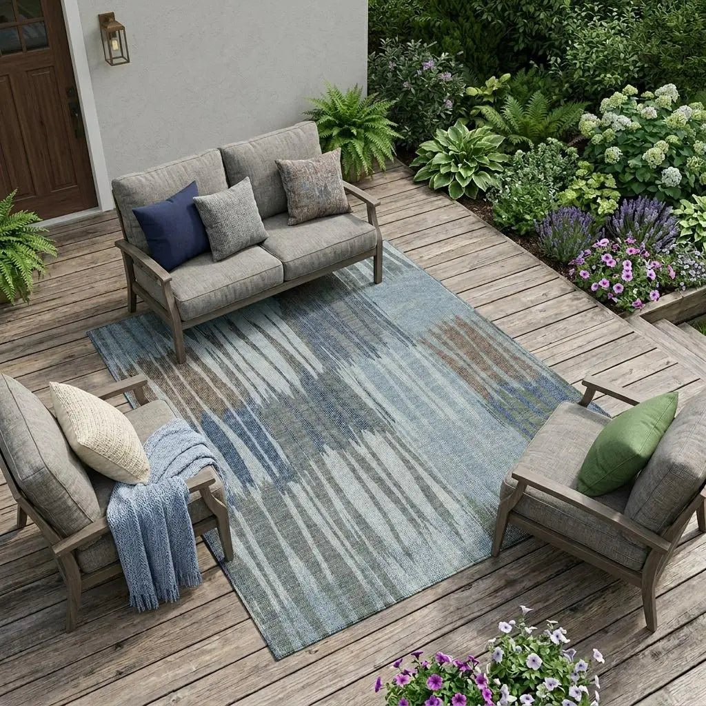 9' X 12' Denim Blue And Blue Striped Washable Indoor Outdoor Area Rug Homeroots Outdoor