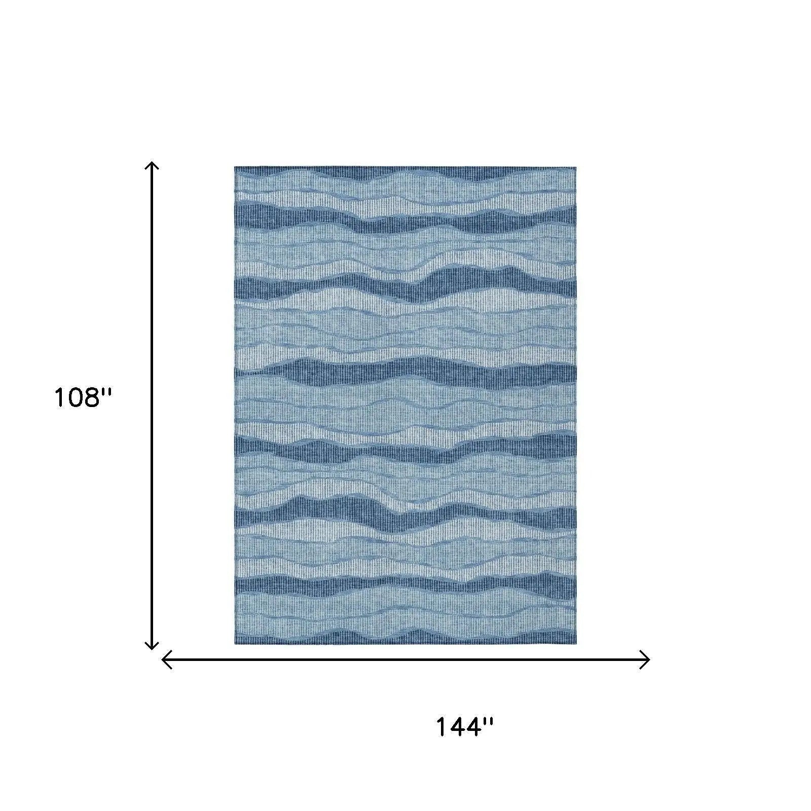9' X 12' Denim Blue And Blue Striped Washable Indoor Outdoor Area Rug Homeroots Outdoor