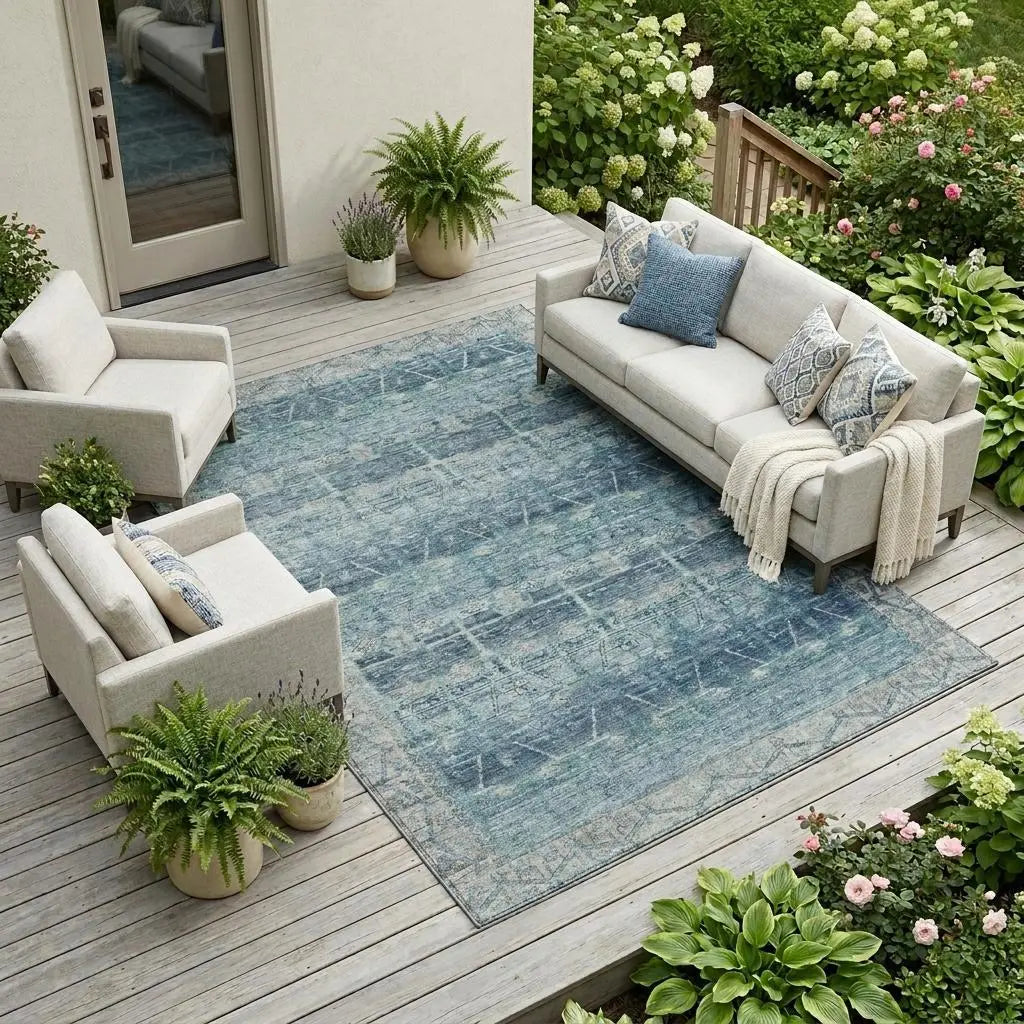 9' X 12' Denim Blue And Blue Tribal Washable Indoor Outdoor Area Rug Homeroots Outdoor