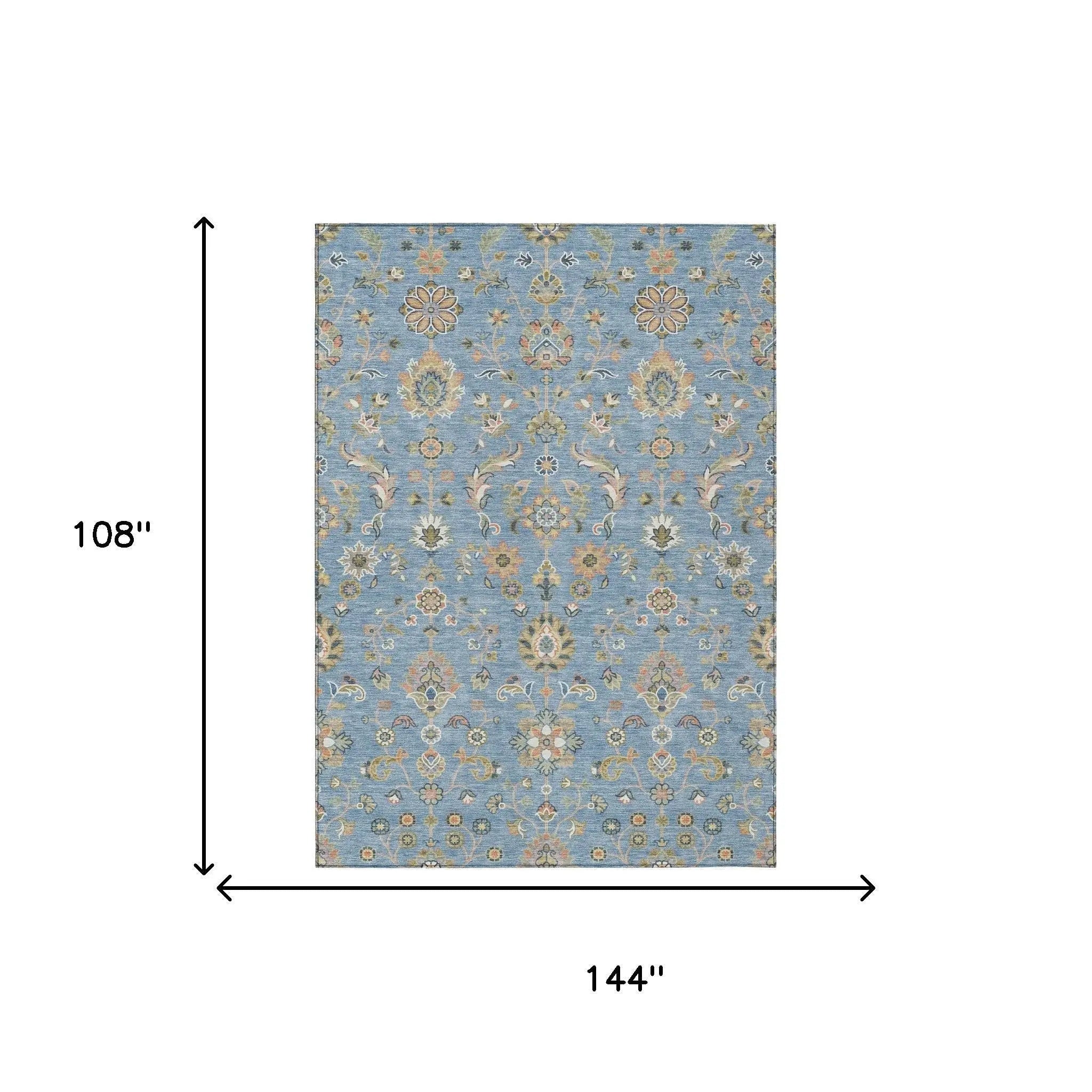 9' X 12' Denim Blue And Copper Abstract Washable Indoor Outdoor Area Rug Homeroots Outdoor