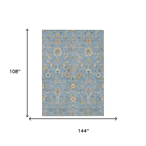 9' X 12' Denim Blue And Copper Abstract Washable Indoor Outdoor Area Rug Homeroots Outdoor