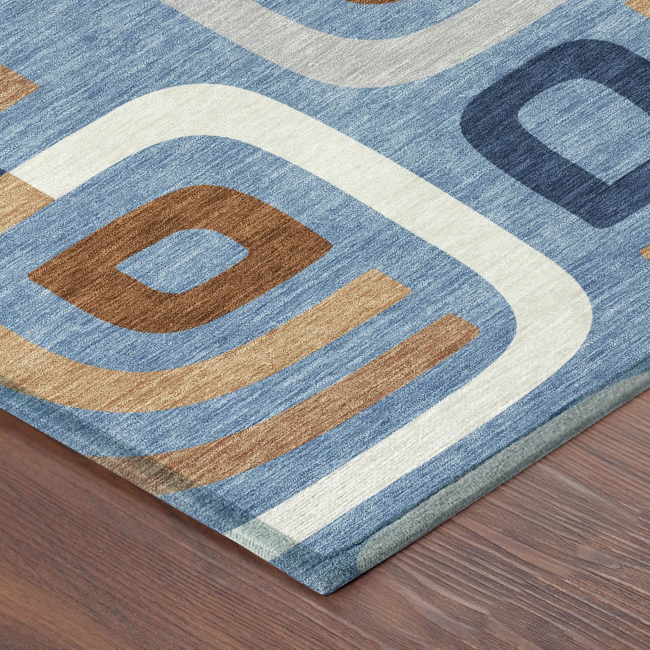 9' X 12' Denim Blue And Copper Geometric Washable Indoor Outdoor Area Rug Homeroots Outdoor