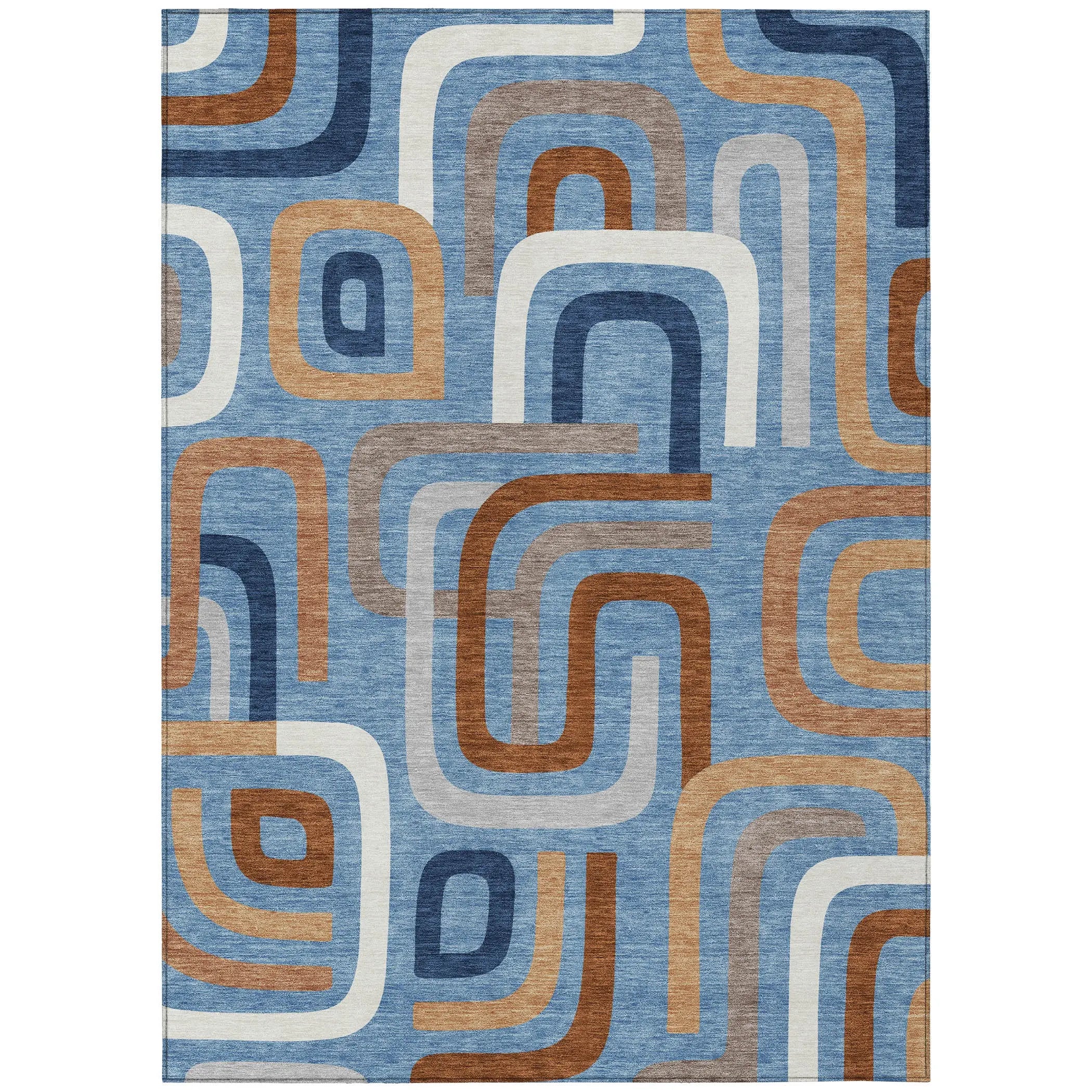 9' X 12' Denim Blue And Copper Geometric Washable Indoor Outdoor Area Rug Homeroots Outdoor