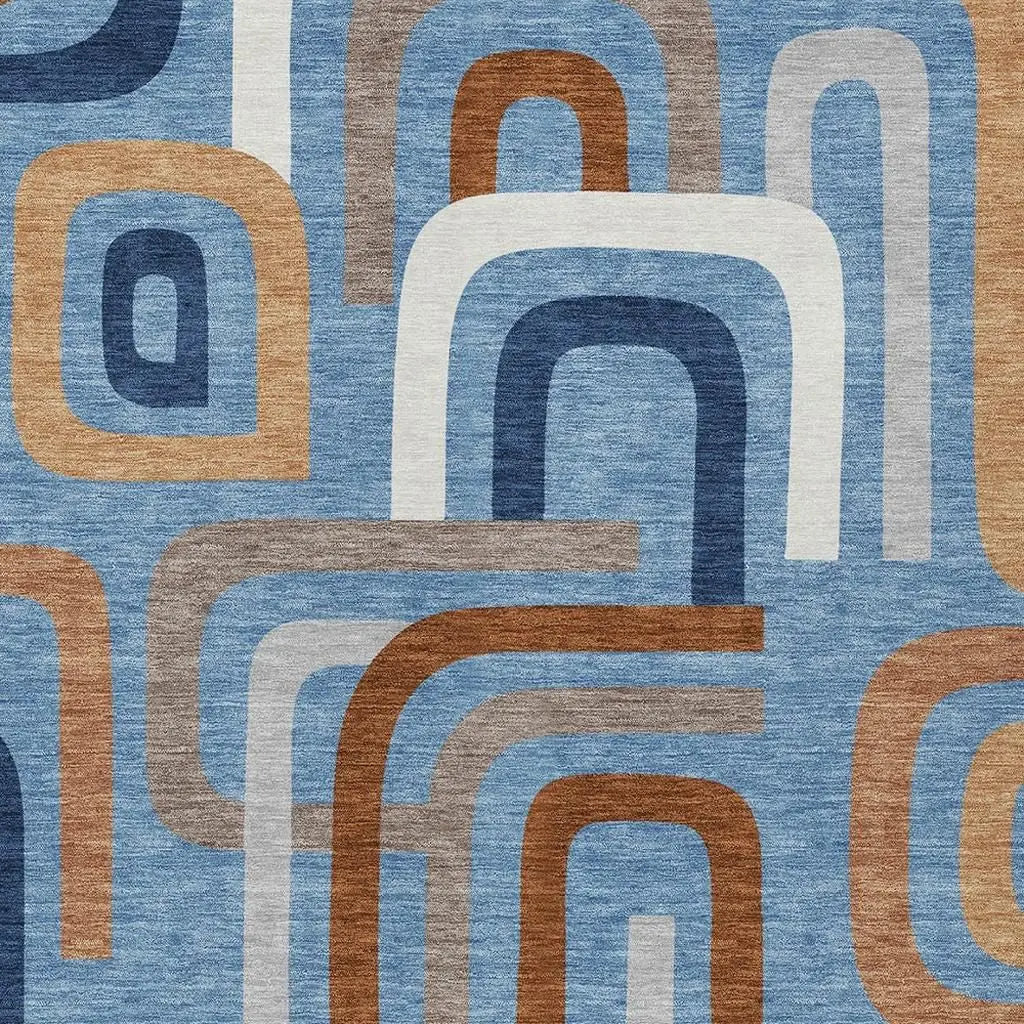 9' X 12' Denim Blue And Copper Geometric Washable Indoor Outdoor Area Rug Homeroots Outdoor