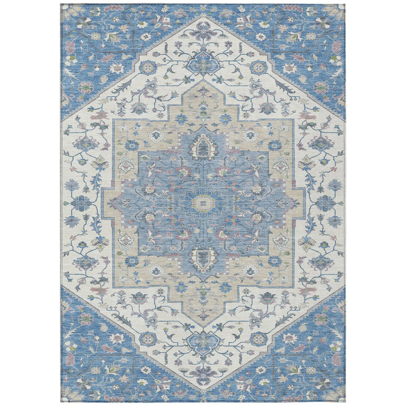 9' X 12' Denim Blue And Ivory Floral Medallion Washable Indoor Outdoor Area Rug Homeroots Outdoor