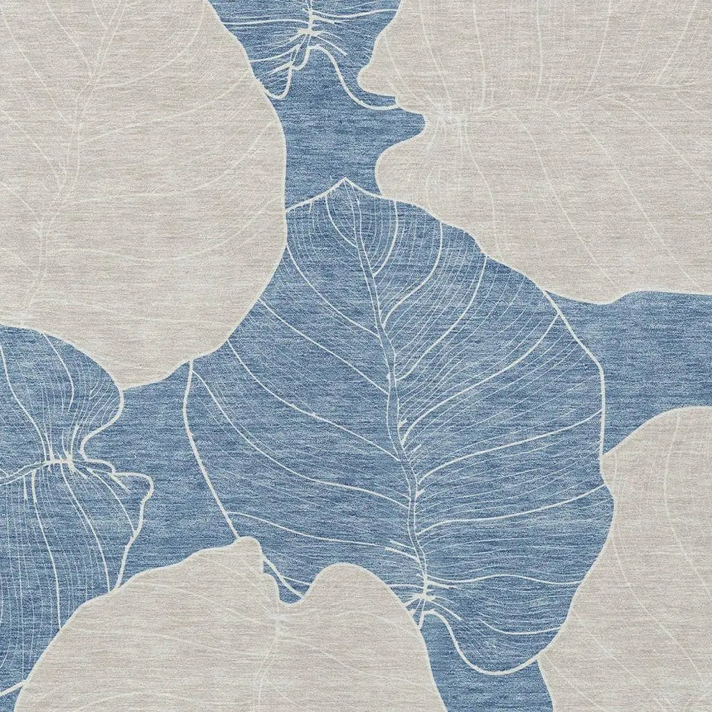 9' X 12' Denim Blue And Ivory Floral Washable Indoor Outdoor Area Rug Homeroots Outdoor
