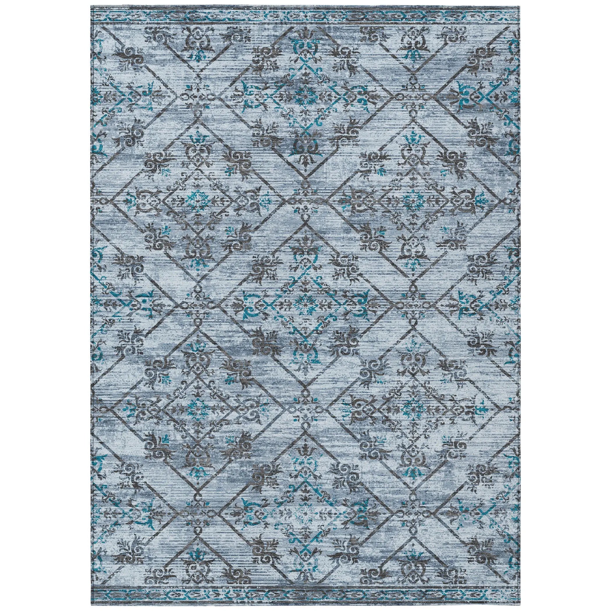 9' X 12' Denim Blue And Ivory Geometric Washable Indoor Outdoor Area Rug Homeroots Outdoor
