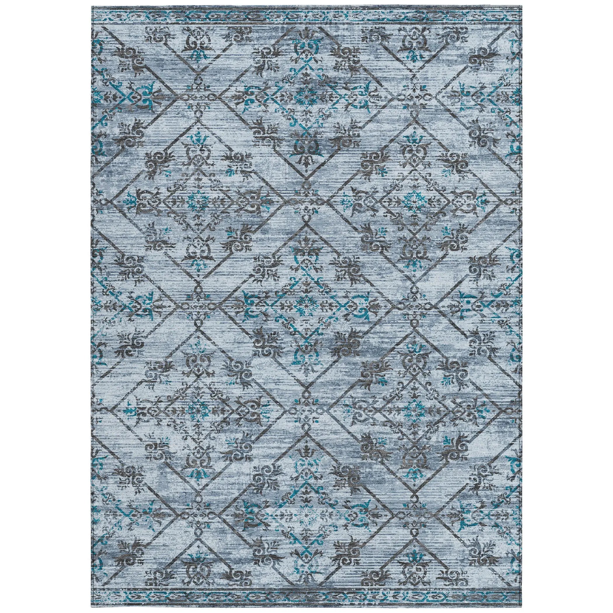 9' X 12' Denim Blue And Ivory Geometric Washable Indoor Outdoor Area Rug Homeroots Outdoor