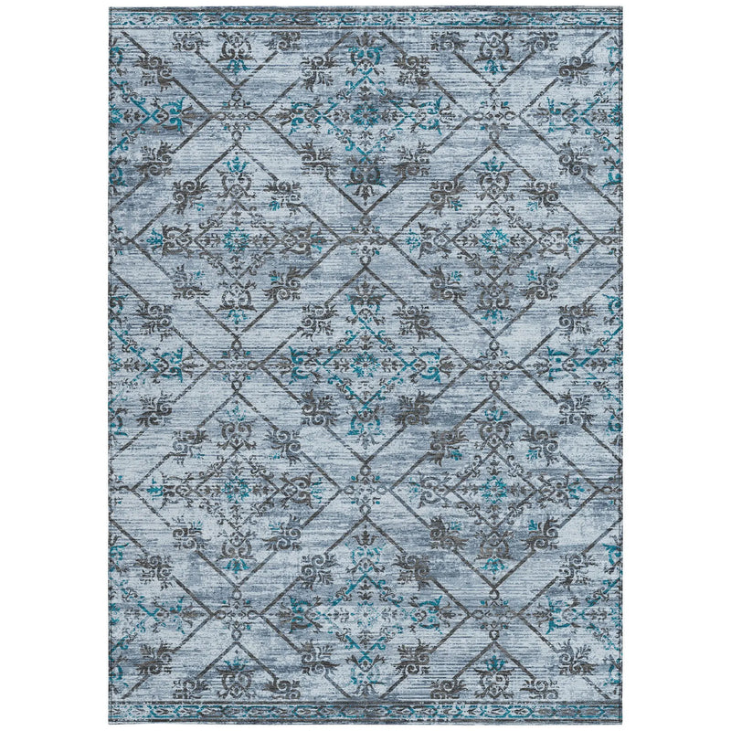 9' X 12' Denim Blue And Ivory Geometric Washable Indoor Outdoor Area Rug Homeroots Outdoor