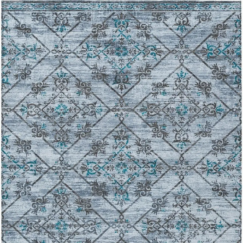 9' X 12' Denim Blue And Ivory Geometric Washable Indoor Outdoor Area Rug Homeroots Outdoor