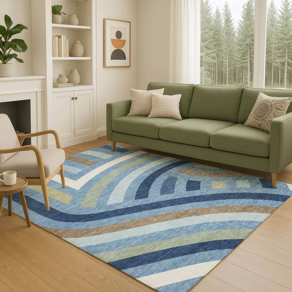 9' X 12' Denim Blue And Navy Blue Abstract Washable Indoor Outdoor Area Rug Homeroots Outdoor