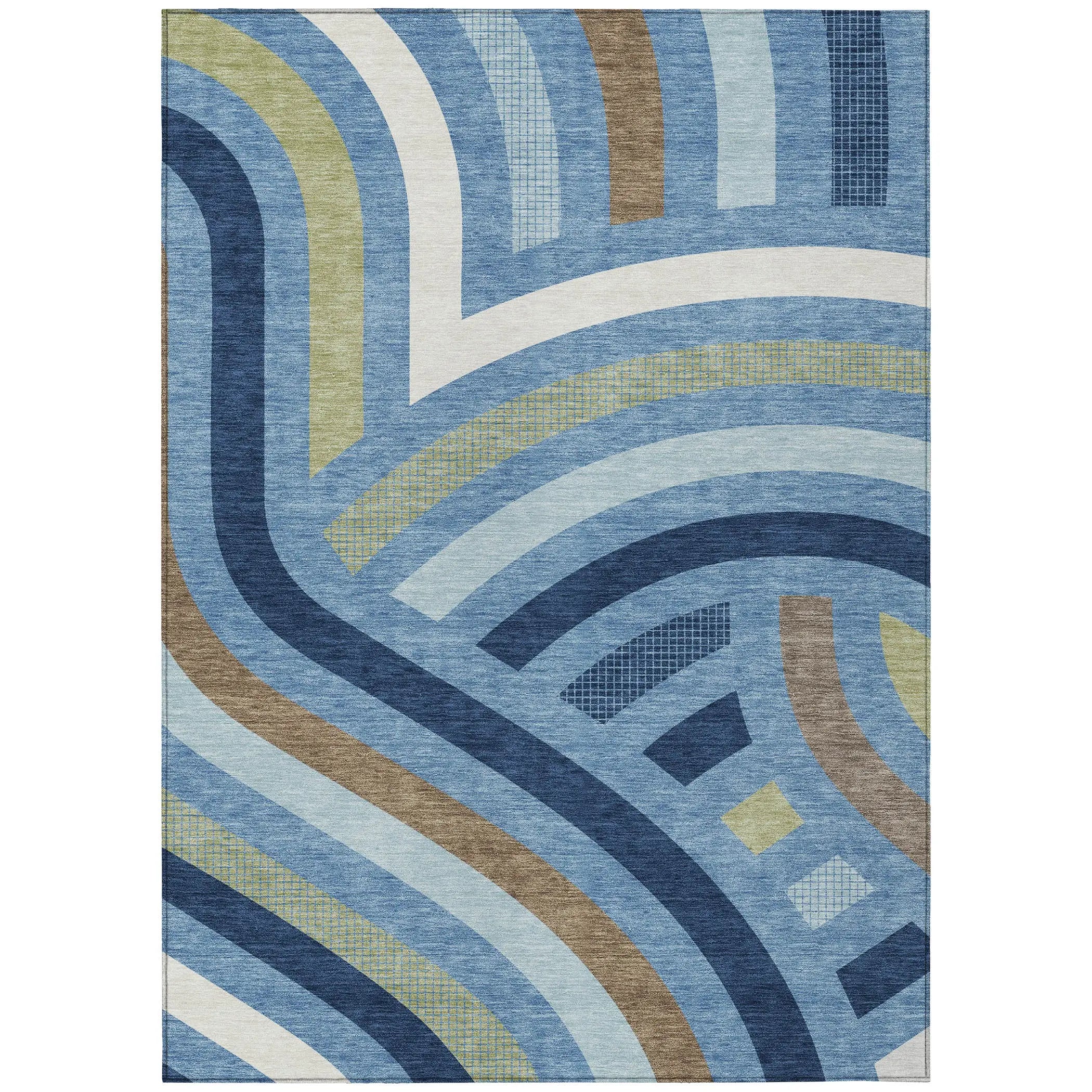 9' X 12' Denim Blue And Navy Blue Abstract Washable Indoor Outdoor Area Rug Homeroots Outdoor