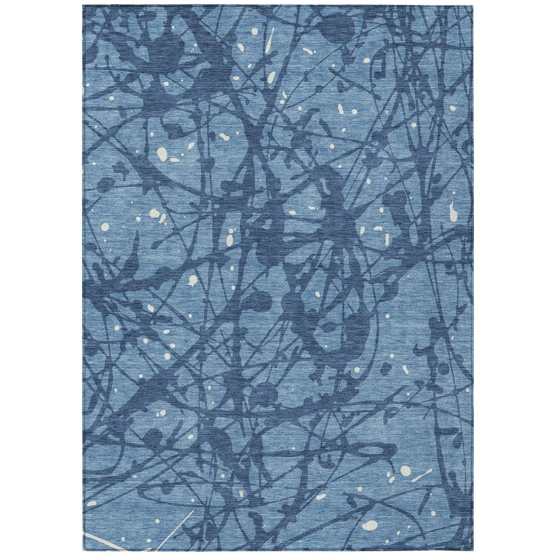 9' X 12' Denim Blue And Navy Blue Abstract Washable Indoor Outdoor Area Rug Homeroots Outdoor