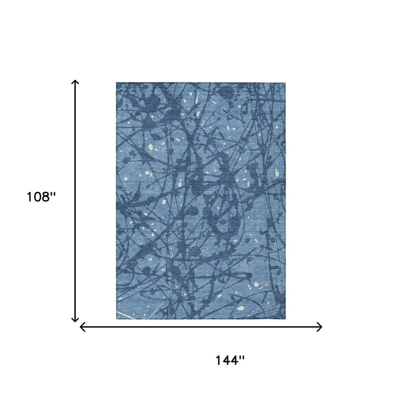 9' X 12' Denim Blue And Navy Blue Abstract Washable Indoor Outdoor Area Rug Homeroots Outdoor
