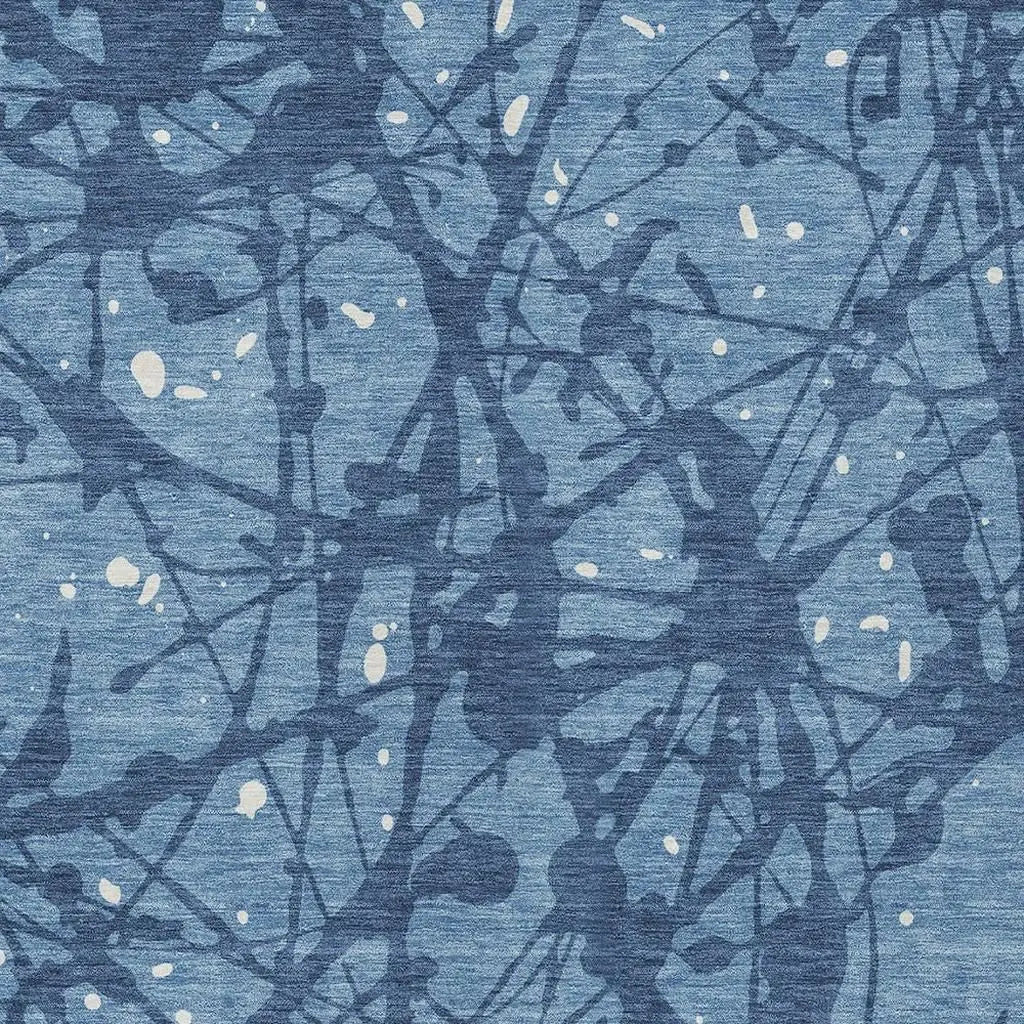 9' X 12' Denim Blue And Navy Blue Abstract Washable Indoor Outdoor Area Rug Homeroots Outdoor