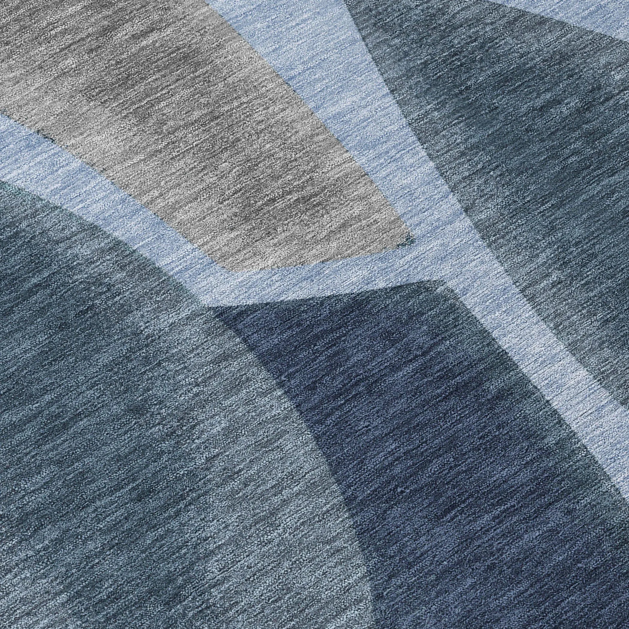 9' X 12' Denim Blue And Navy Blue Abstract Washable Indoor Outdoor Area Rug Homeroots Outdoor