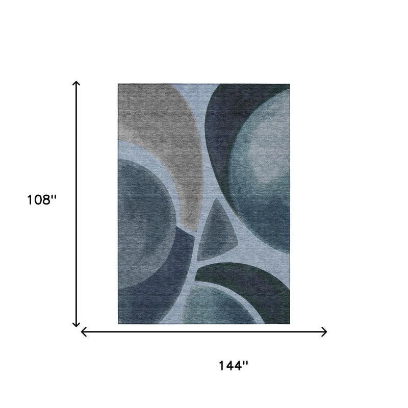 9' X 12' Denim Blue And Navy Blue Abstract Washable Indoor Outdoor Area Rug Homeroots Outdoor