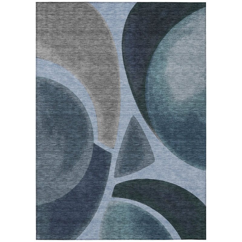 9' X 12' Denim Blue And Navy Blue Abstract Washable Indoor Outdoor Area Rug Homeroots Outdoor
