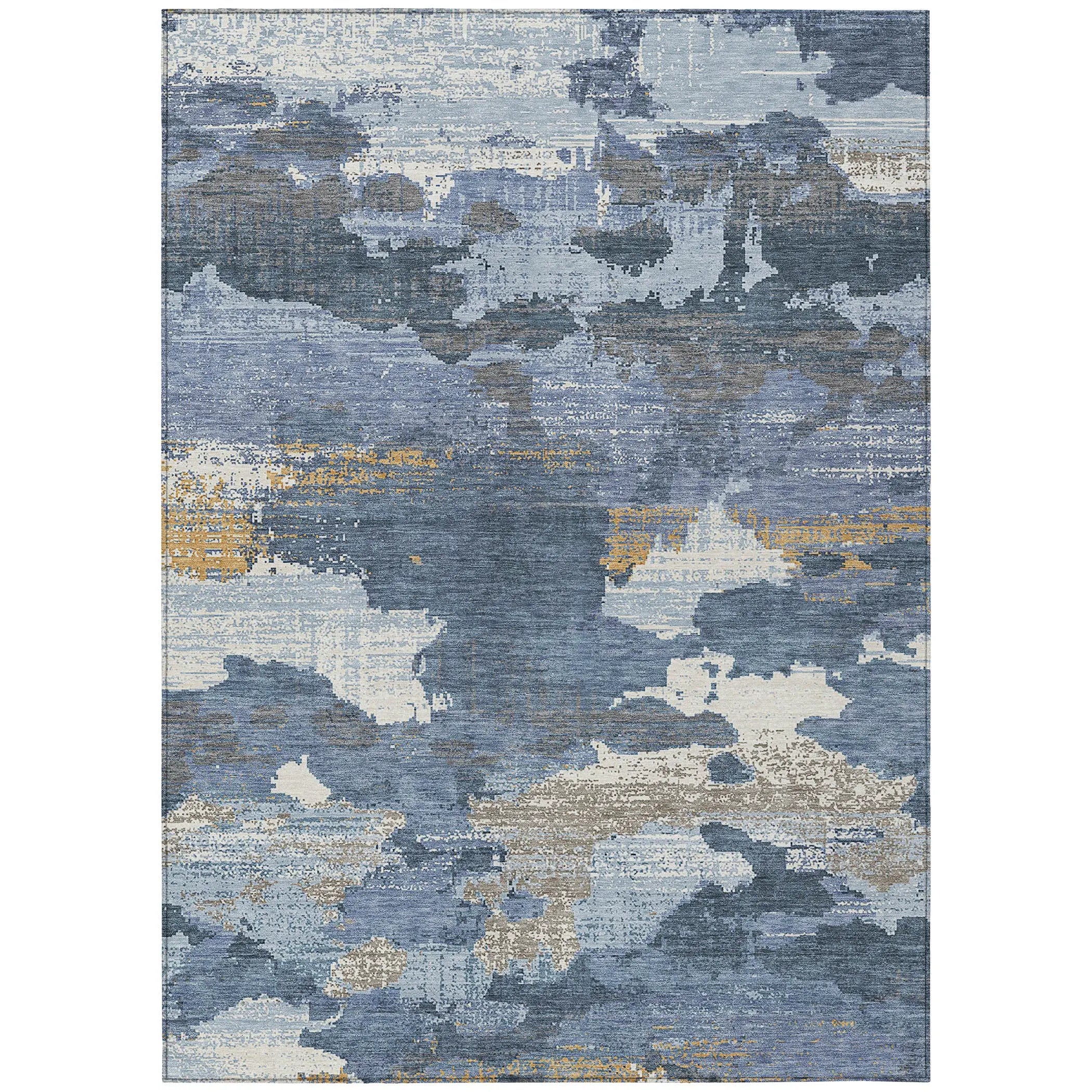9' X 12' Denim Blue And Sky Blue Abstract Washable Indoor Outdoor Area Rug Homeroots Outdoor