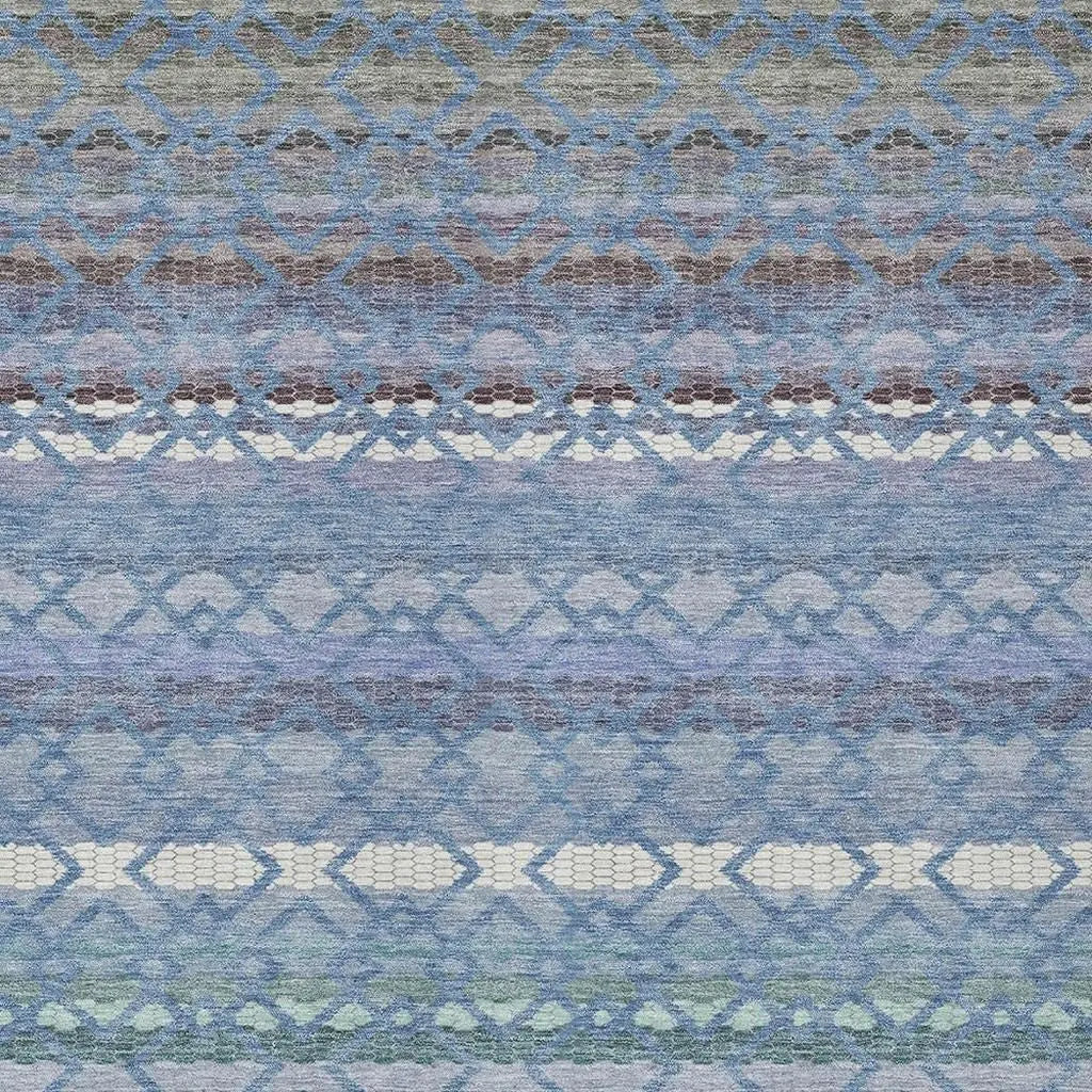 9' X 12' Denim Blue And Sky Blue Striped Washable Indoor Outdoor Area Rug Homeroots Outdoor