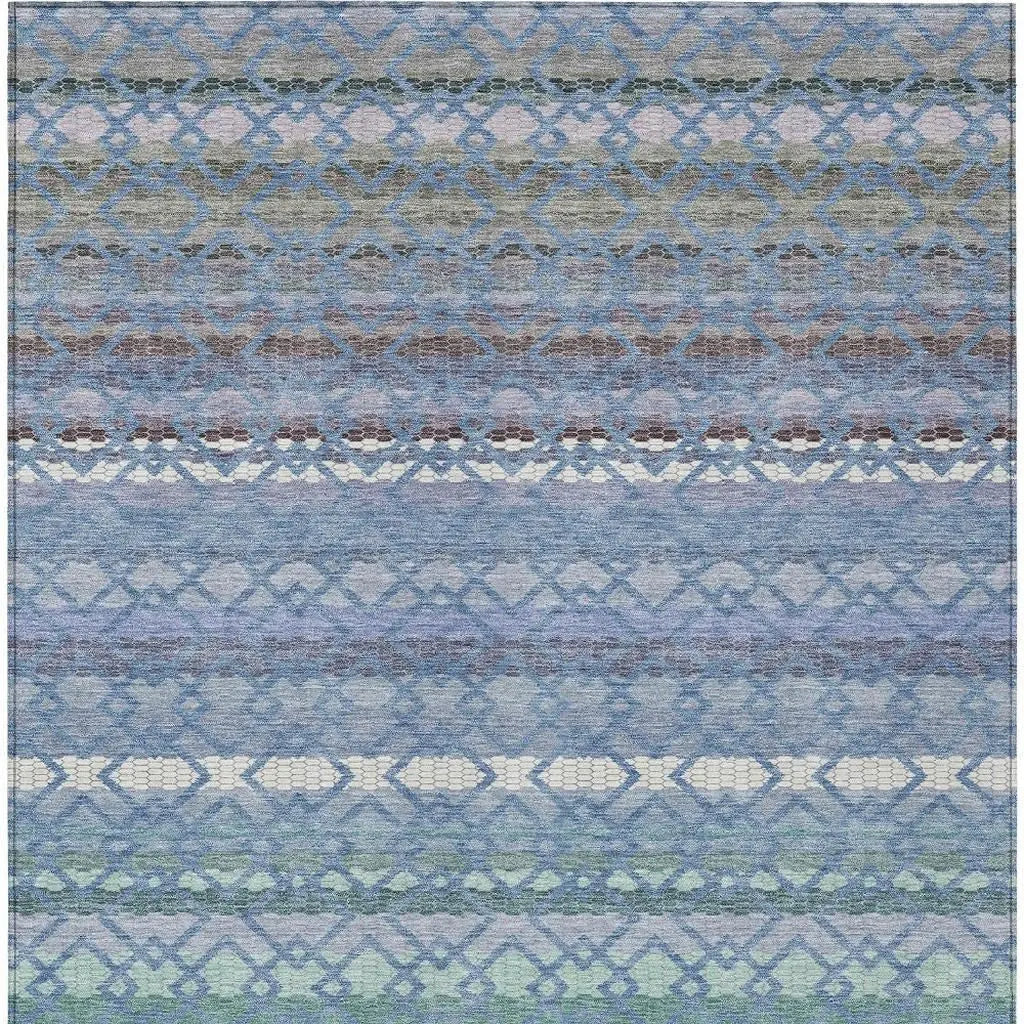 9' X 12' Denim Blue And Sky Blue Striped Washable Indoor Outdoor Area Rug Homeroots Outdoor