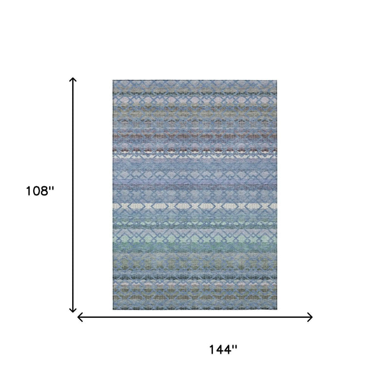 9' X 12' Denim Blue And Sky Blue Striped Washable Indoor Outdoor Area Rug Homeroots Outdoor