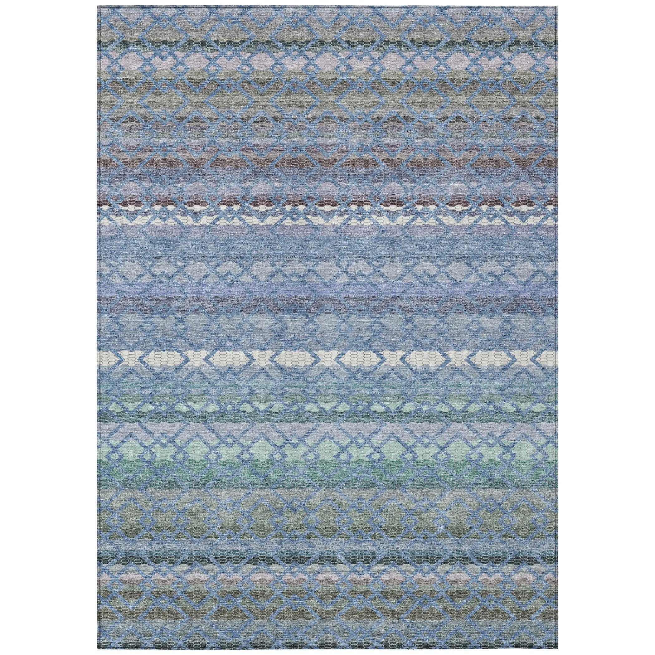 9' X 12' Denim Blue And Sky Blue Striped Washable Indoor Outdoor Area Rug Homeroots Outdoor