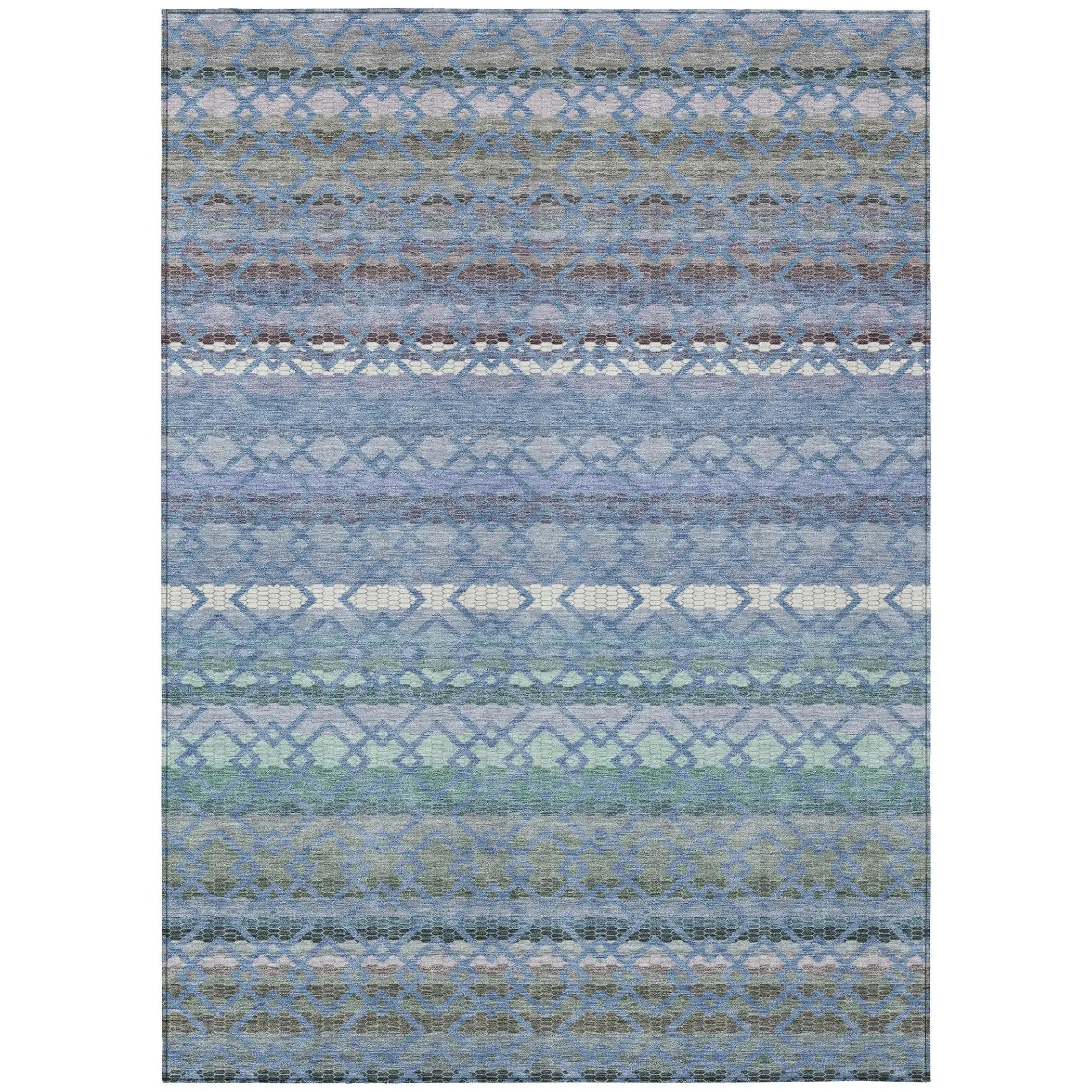 9' X 12' Denim Blue And Sky Blue Striped Washable Indoor Outdoor Area Rug Homeroots Outdoor