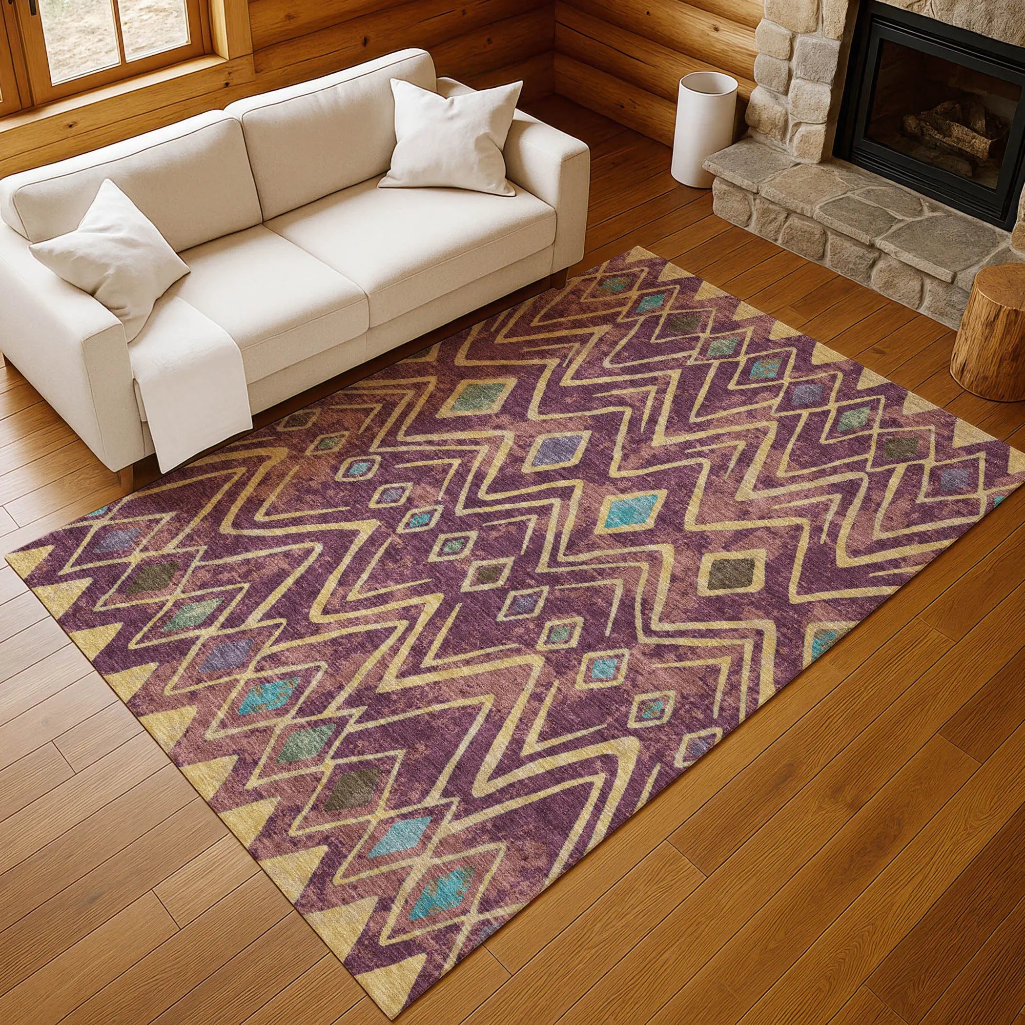9' X 12' Eggplant And Blue Geometric Washable Indoor Outdoor Area Rug Homeroots Outdoor