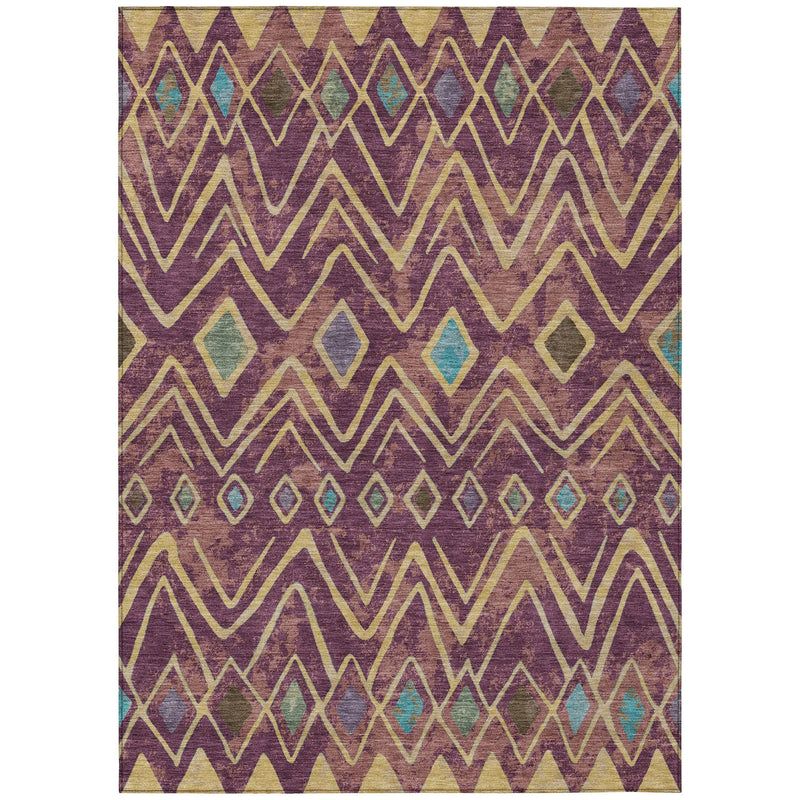 9' X 12' Eggplant And Blue Geometric Washable Indoor Outdoor Area Rug Homeroots Outdoor