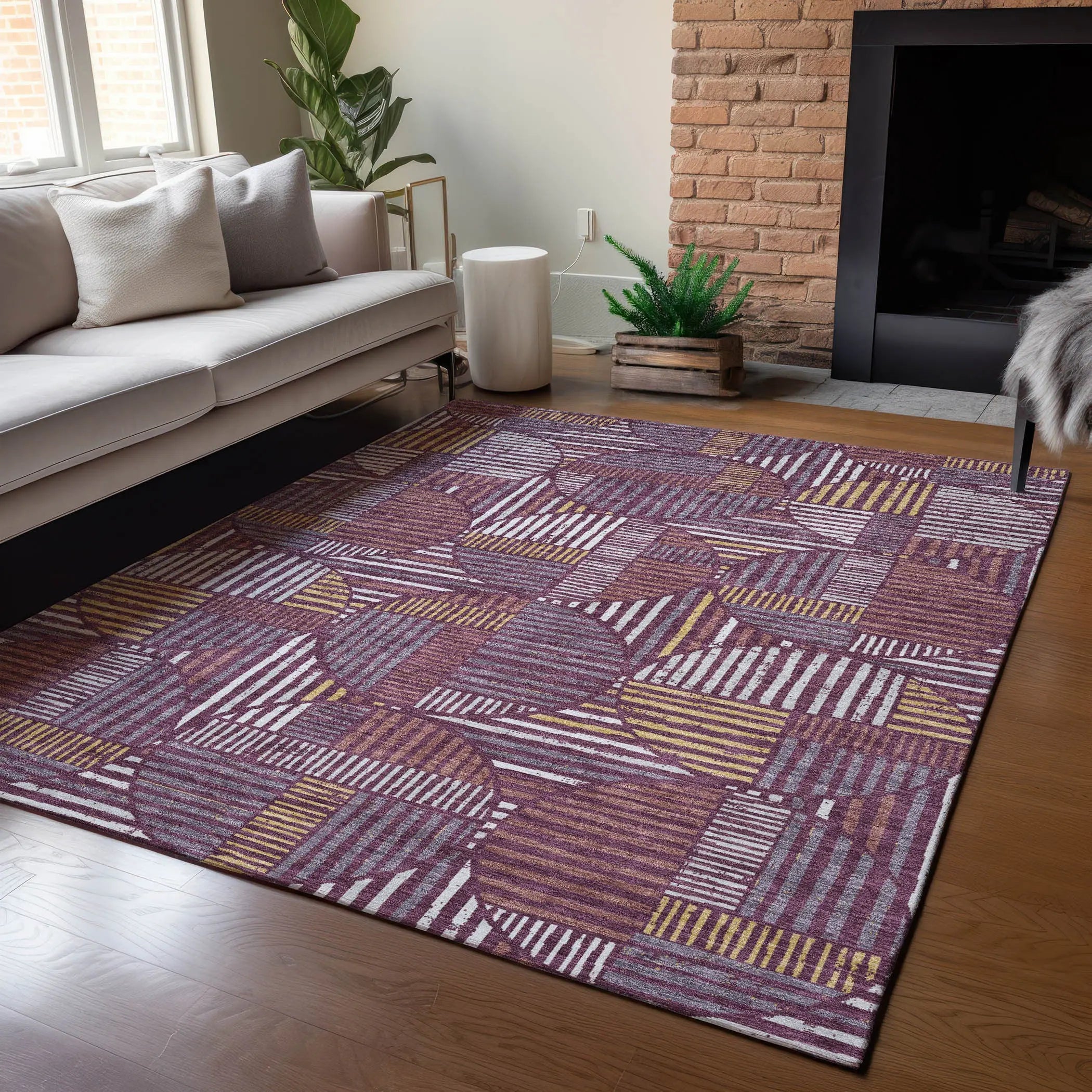 9' X 12' Eggplant And Brown Geometric Washable Indoor Outdoor Area Rug Homeroots Outdoor